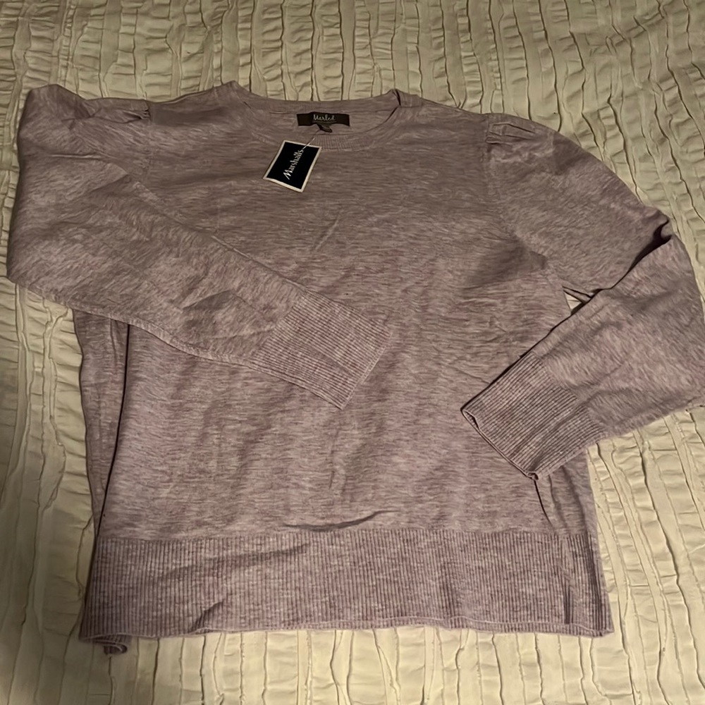 NWT. Marbled heather purple/lilac sweater. Puff sleeve. Paid $20. Size XL.